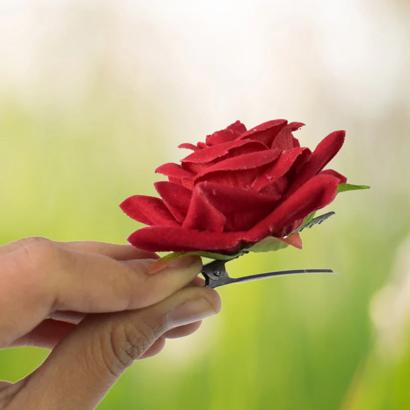 Flower Rose Hair Pin / Clip Velvet Flower Design (12 pcs Set / Red Color Only), Hair accessories